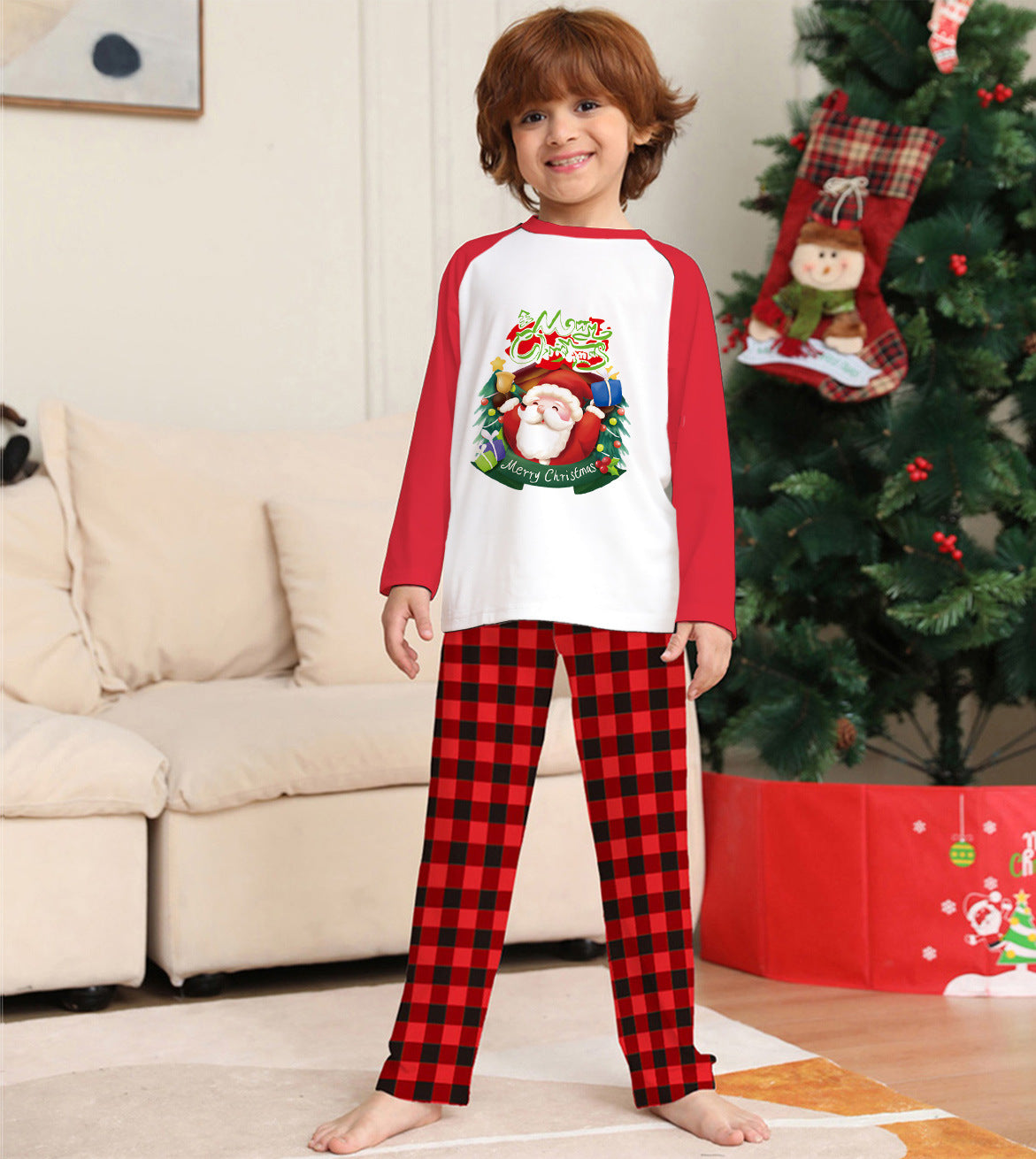 Weihnachten Eltern-Kind Kleidung Set Langarm T-Shirt Plaid Hosen Familie Passende Pyjamas