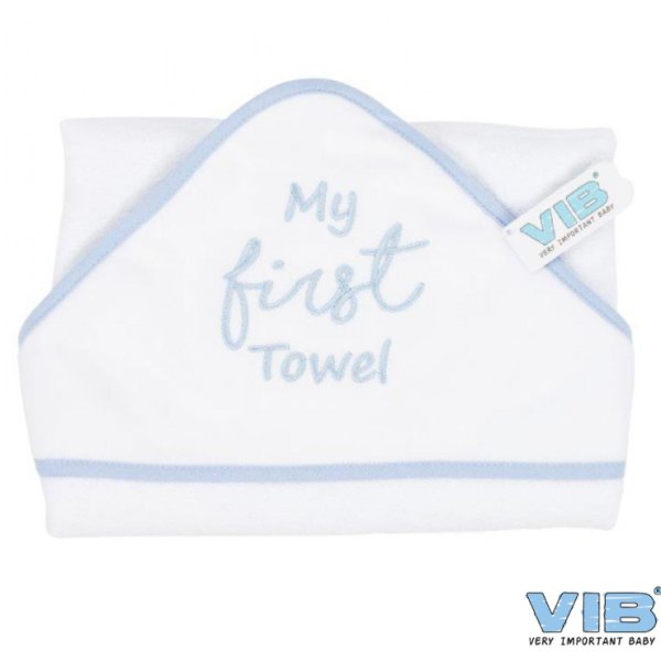 VIB Baby Badetuch Kapuzentuch My first Towel weiß/blau 100% Baumwolle