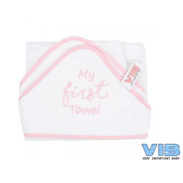 VIB Baby Badetuch Kapuzentuch My first Towel weiß/rosa 100% Baumwolle