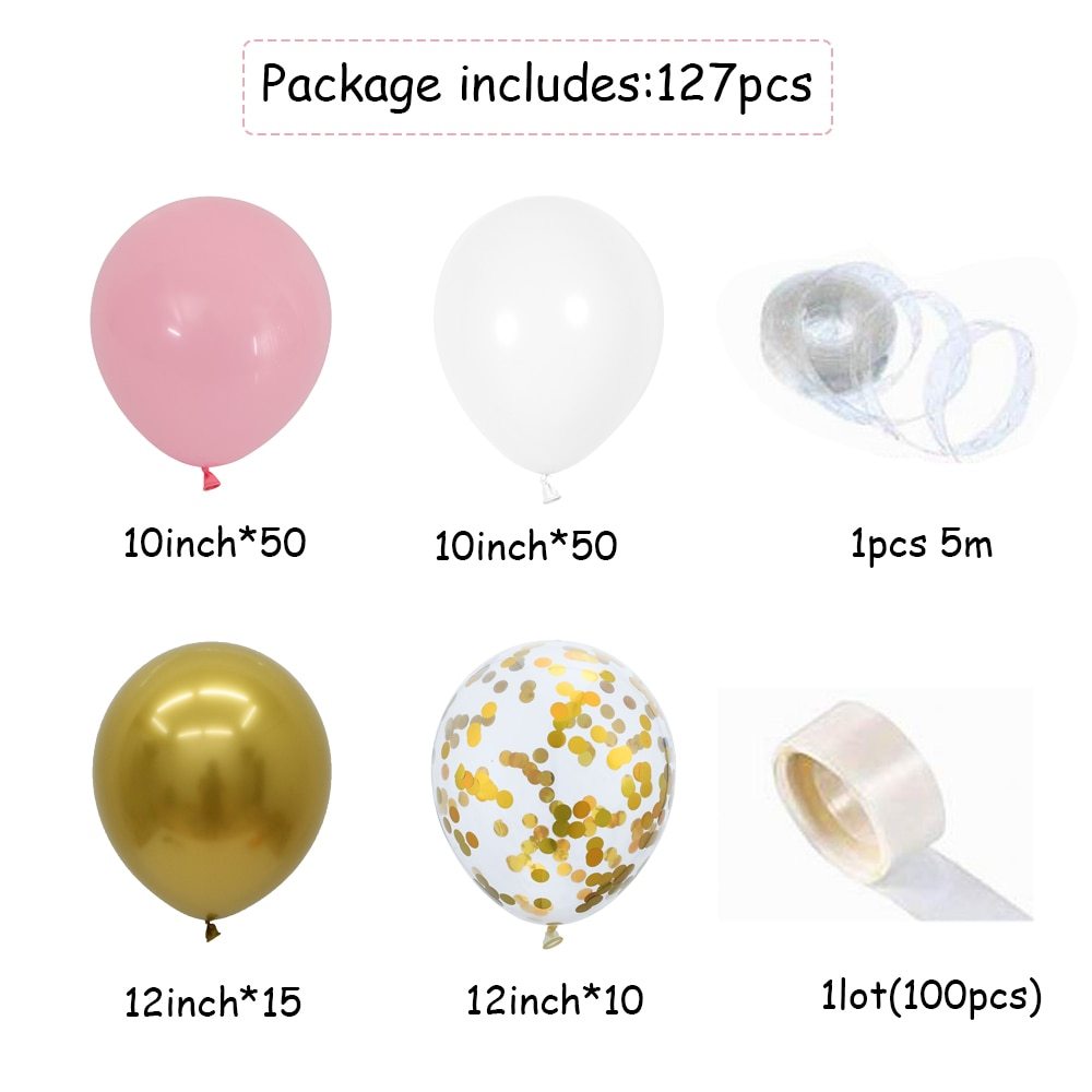 127pcs Rosa Ballon Bogen Girlande Kit Weiß Rosa Gold Konfetti Latex Ballons Baby Dusche Hochzeit Geburtstag Party Dekorationen