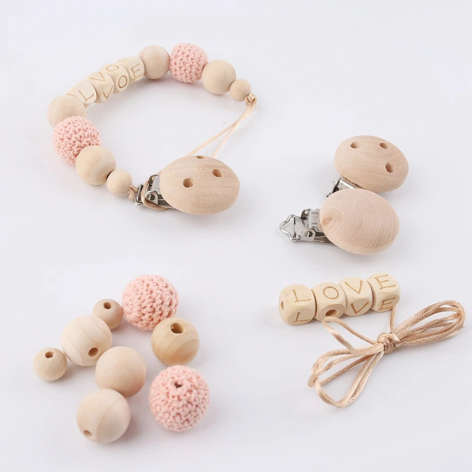 Personalised Natural Crochet Wood Baby Teether