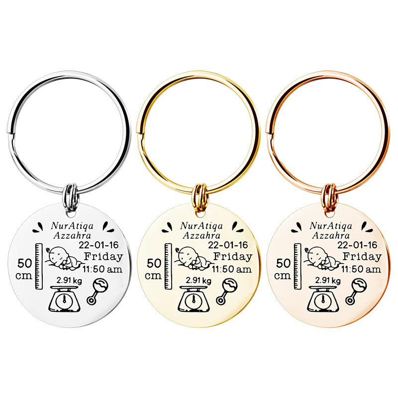 Newborn Baby Commemorative Birth Card Personalized Custom Stainless Steel Keychain Customization