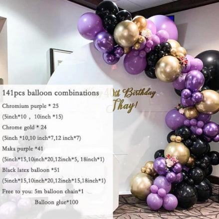 Ins Metal Purple Gold Balloon Arch Wedding Baby Shower Birthday PartyLayout Decoration Balloons