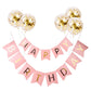 Happy Birthday Lettering Banner Rose Gold Multicolored Balloons