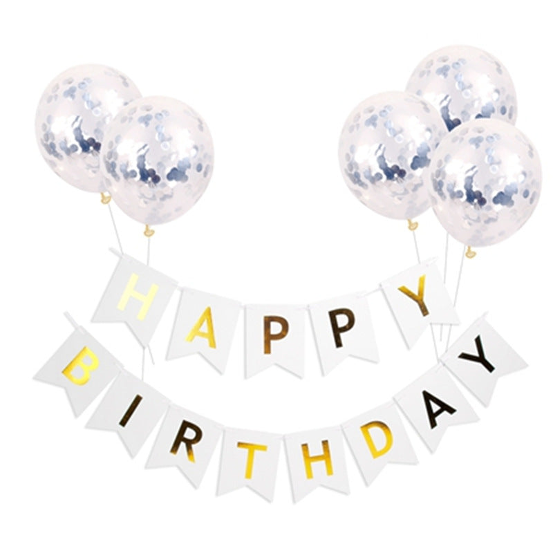 Happy Birthday Lettering Banner Rose Gold Multicolored Balloons