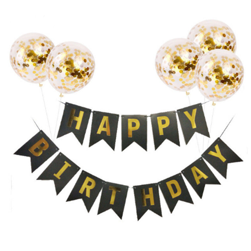 Happy Birthday Lettering Banner Rose Gold Multicolored Balloons