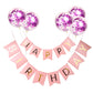 Happy Birthday Lettering Banner Rose Gold Multicolored Balloons