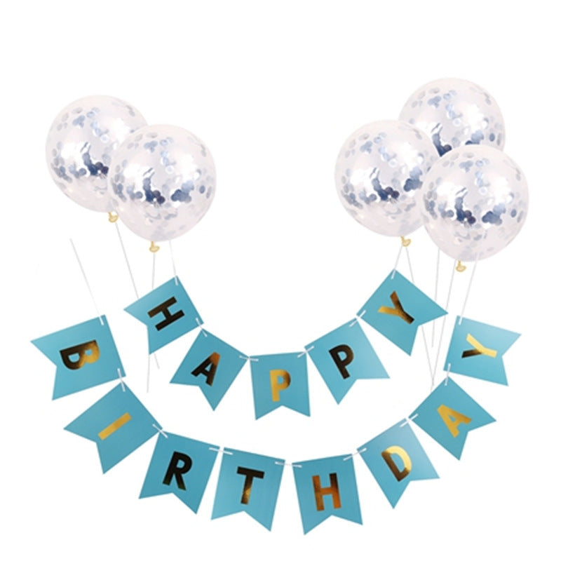 Happy Birthday Lettering Banner Rose Gold Multicolored Balloons