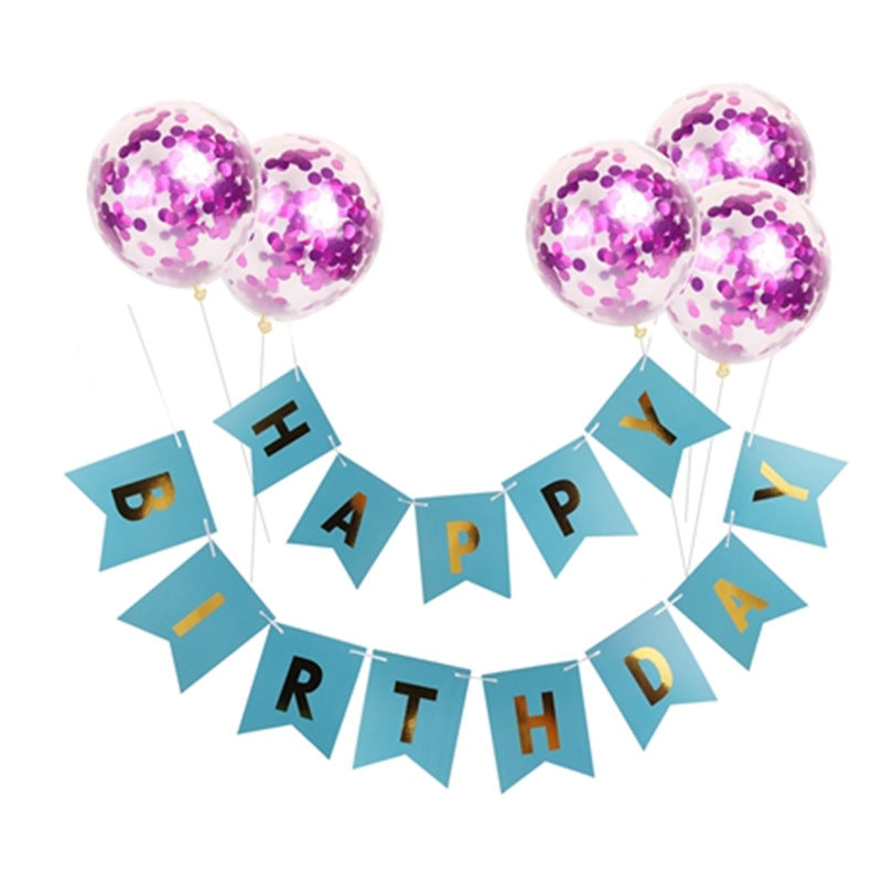 Happy Birthday Lettering Banner Rose Gold Multicolored Balloons