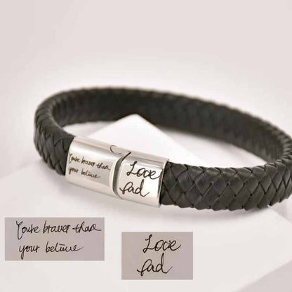 Woven Handmade Leather Bracelet With Men's Couple Name Inscription