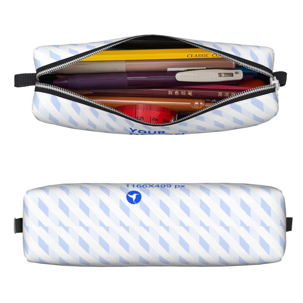 White Leather Simple Zip-Up Pencil Pouch