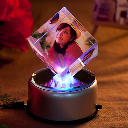 DIY creative birthday gift luminous music rotating crystal cube photo customization for men and women friends and wives