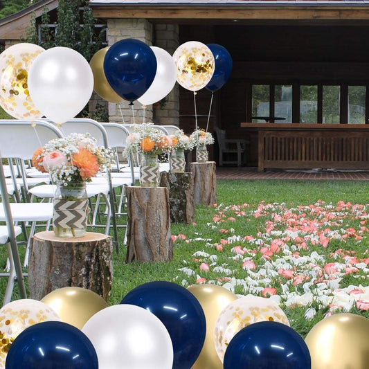 Metallische Gold weiße Perlen ballons Baby party Hochzeit Geburtstags feier Marineblau Gold Konfetti Ballon Dekor Kid