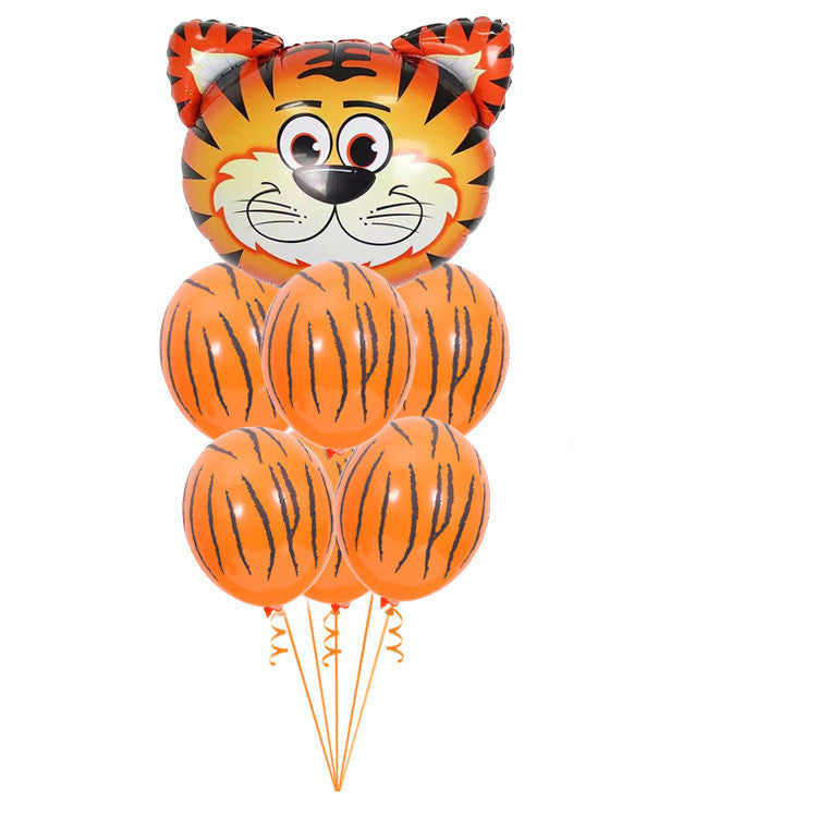 Tiger Fawn Cow Head Cartoon Animal Balloons Set Children's Birthday Party Decoration Arrangement