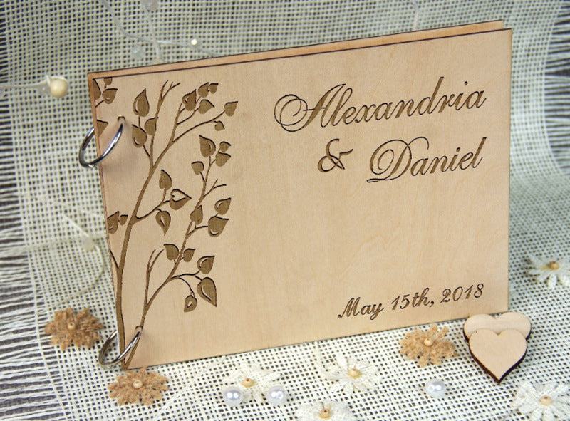 Wooden Wedding Guest Signature Booklet