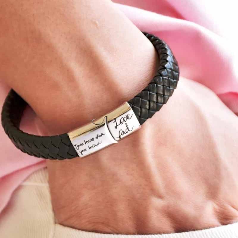 Woven Handmade Leather Bracelet With Men's Couple Name Inscription