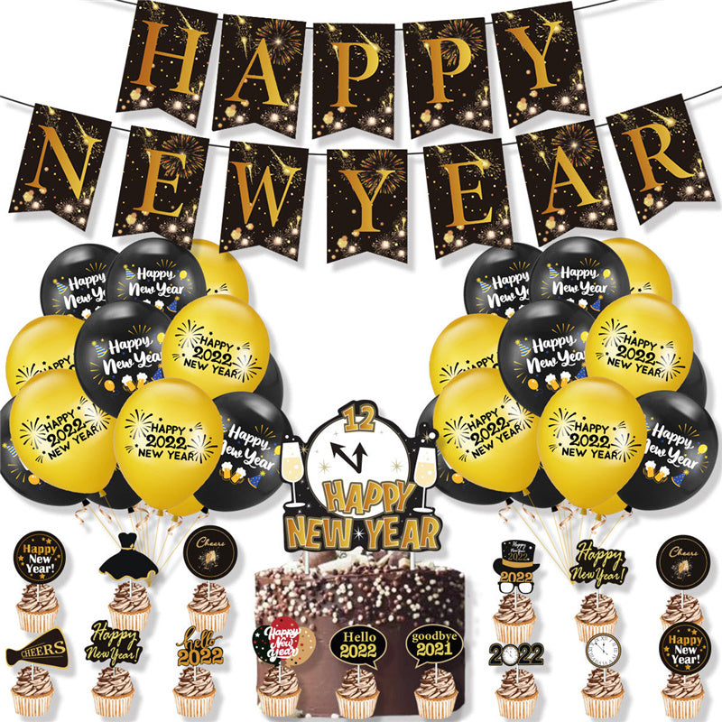 Decorative Balloons Banners And Happy New Year Set For The New Year Party In