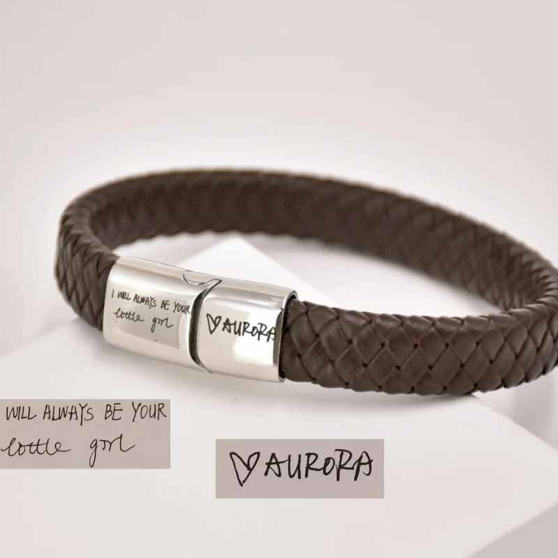 Woven Handmade Leather Bracelet With Men's Couple Name Inscription