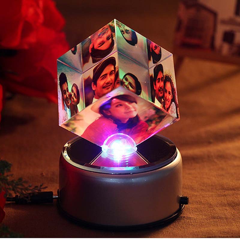 DIY creative birthday gift luminous music rotating crystal cube photo customization for men and women friends and wives