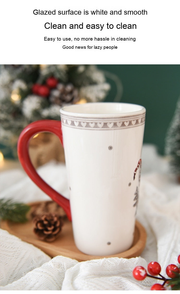 Christmas Large Capacity Ceramic Relief Cup