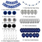 Navy Blue Birthday Pull Flag Night Blue Balloons Paper Flower Ball Decoration Set