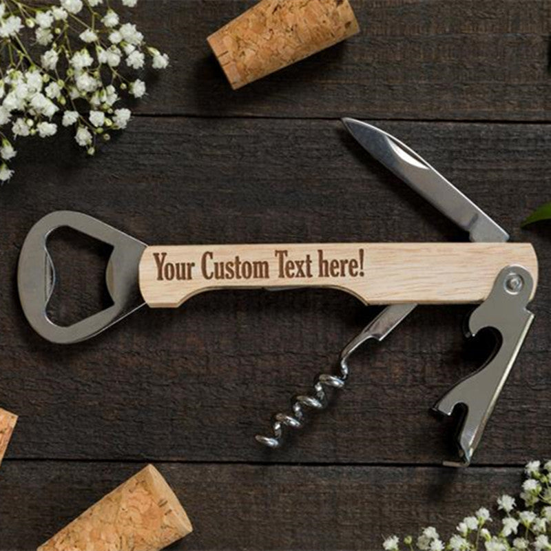 Custom Wood Bottle Opener Groomsmen Gift Idea Engraved Corkscrew Bachelor Party Gift