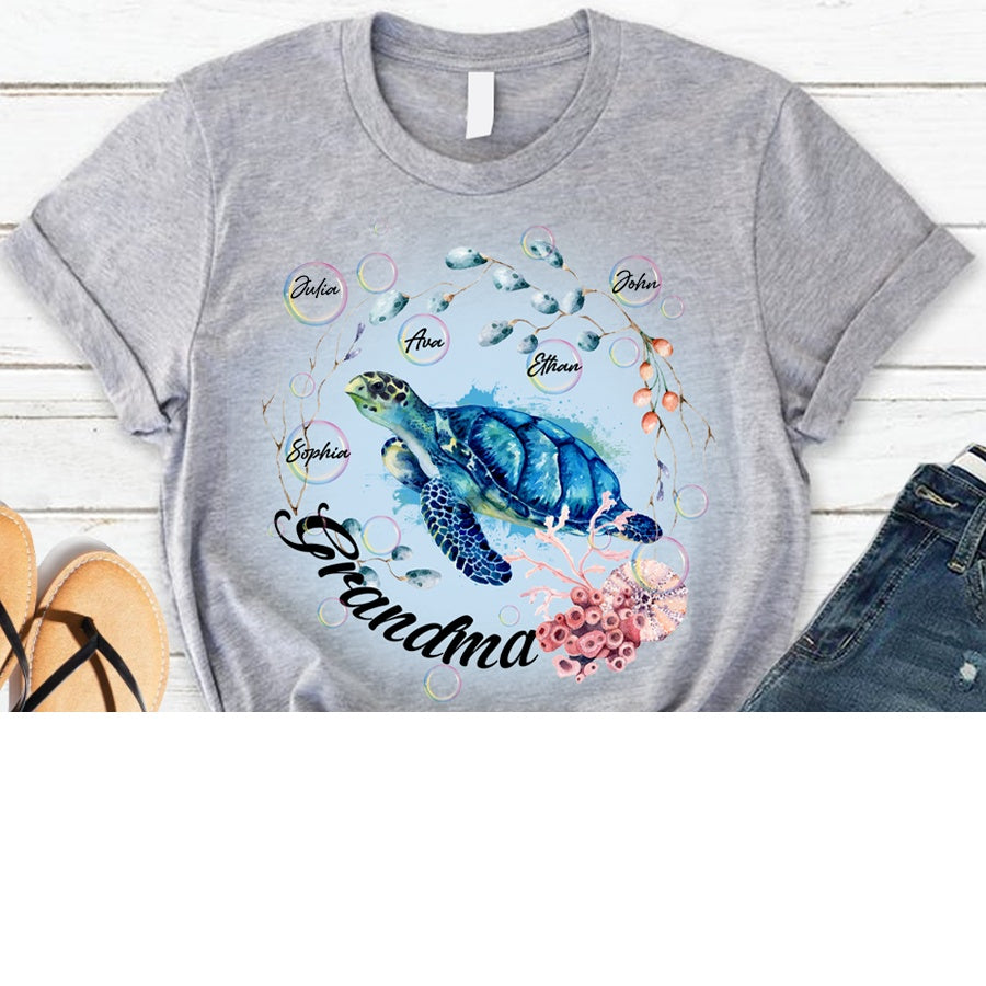 Personalized Granny Turtle With Grandson Name T-Shirt