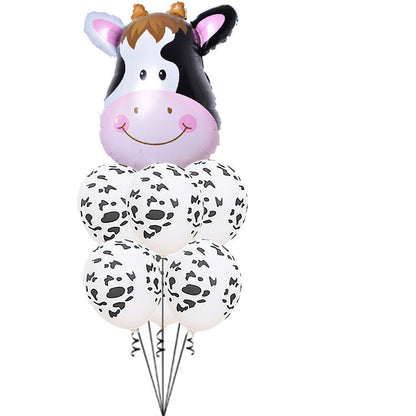 Tiger Fawn Cow Head Cartoon Animal Balloons Set Children's Birthday Party Decoration Arrangement