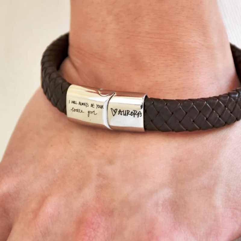 Woven Handmade Leather Bracelet With Men's Couple Name Inscription