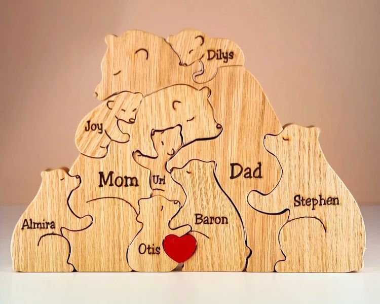 Handmade Wooden Bear Family Personalized Carving Crafts