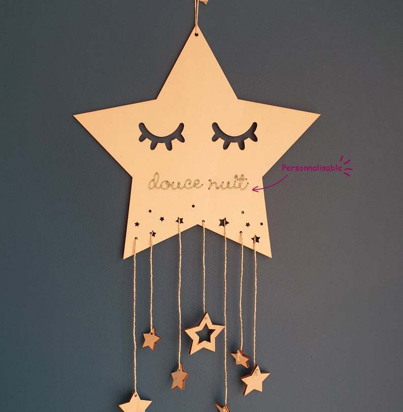 Wooden White Cloud Star Moon Wall Decoration Gift