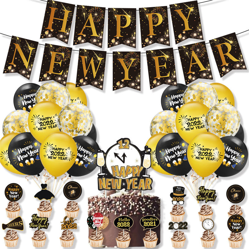 Decorative Balloons Banners And Happy New Year Set For The New Year Party In