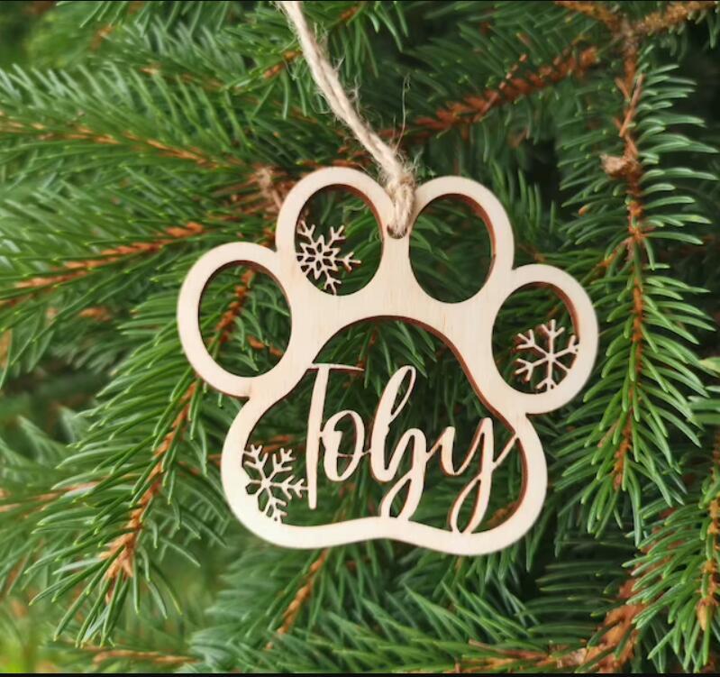 Christmas Decoration Creative Wooden Pendant Hollow DIY Dog Paw