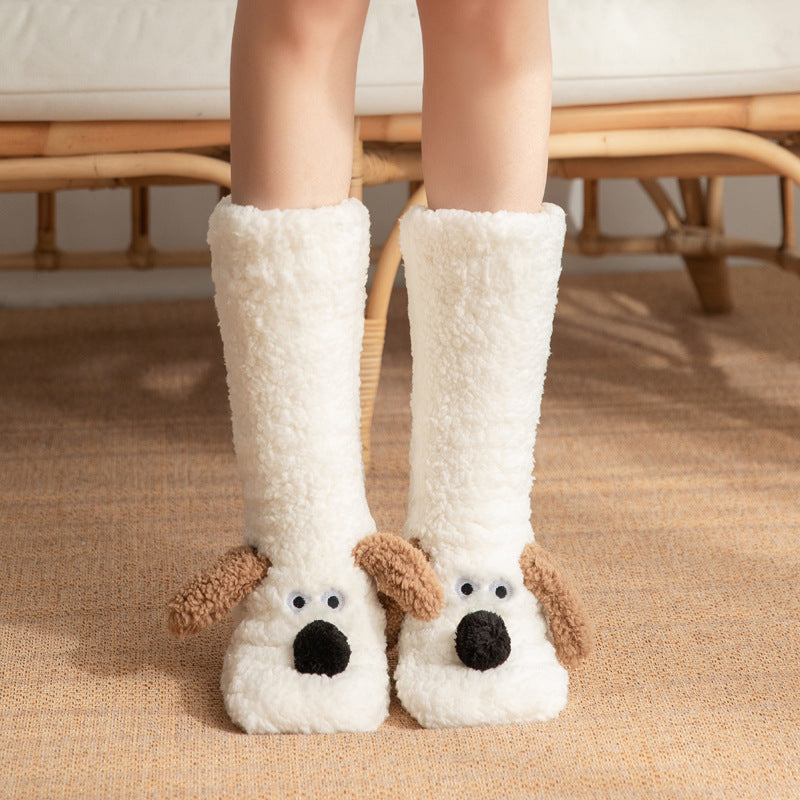 Cute Cartoon Dog Floor Socks Winter Warm Non-slip Plush Socks For Wamen